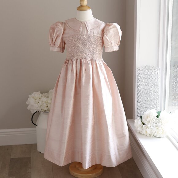 RARE Strasburg Heirloom Smocked Dupioni Silk Dress Pink Special Occasion